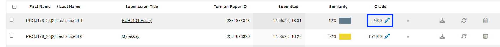 Moodle - Turnitin - Submission Inbox - Grade Column Blue Pencil